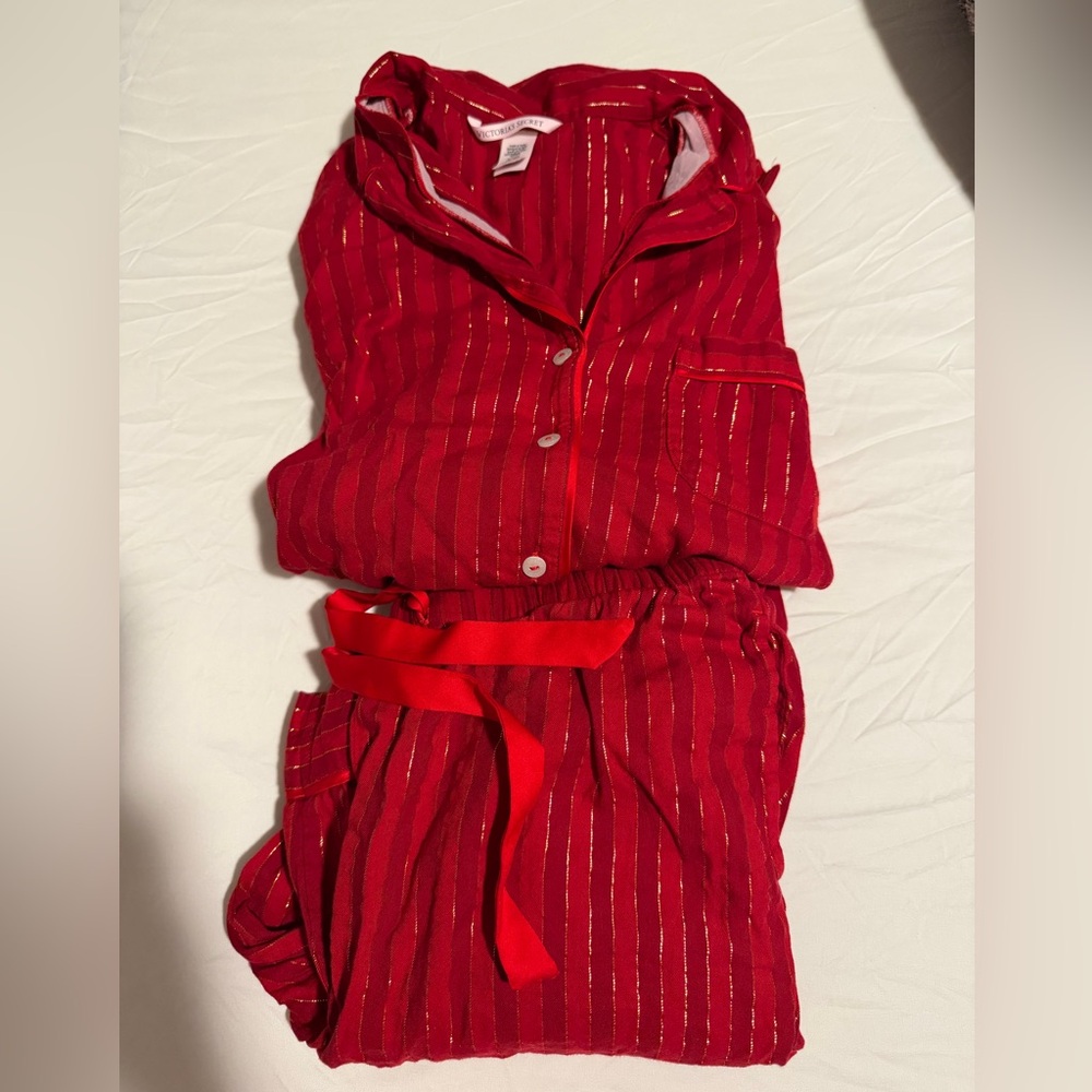 Victorias Secret Red Striped Pajama Set